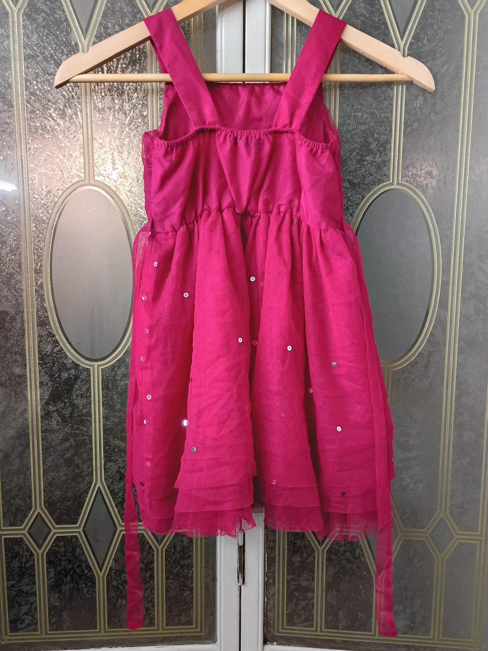 George Fuchsia Sleeveless Sequin Party Dress with Velvet Waistband - Picture 5 of 7